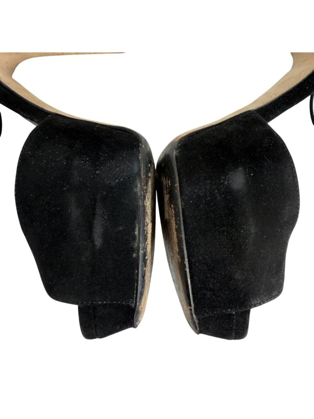 GUCCI Sofia Black Suede Crystal Embellished Heels Ankle Strap Platform Size 37 - Picture 4 of 16